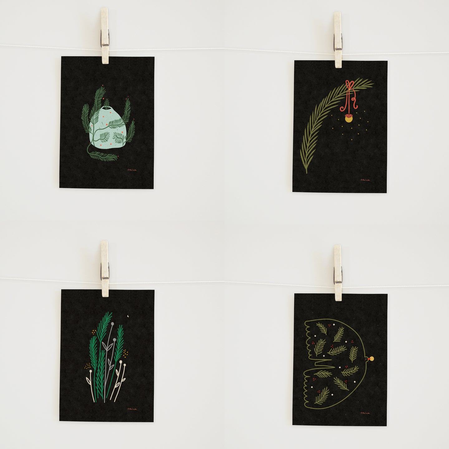 A set of five winter postcards